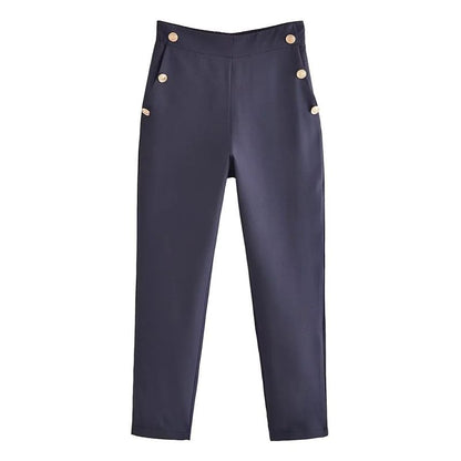 Metal Button Straight Trousers