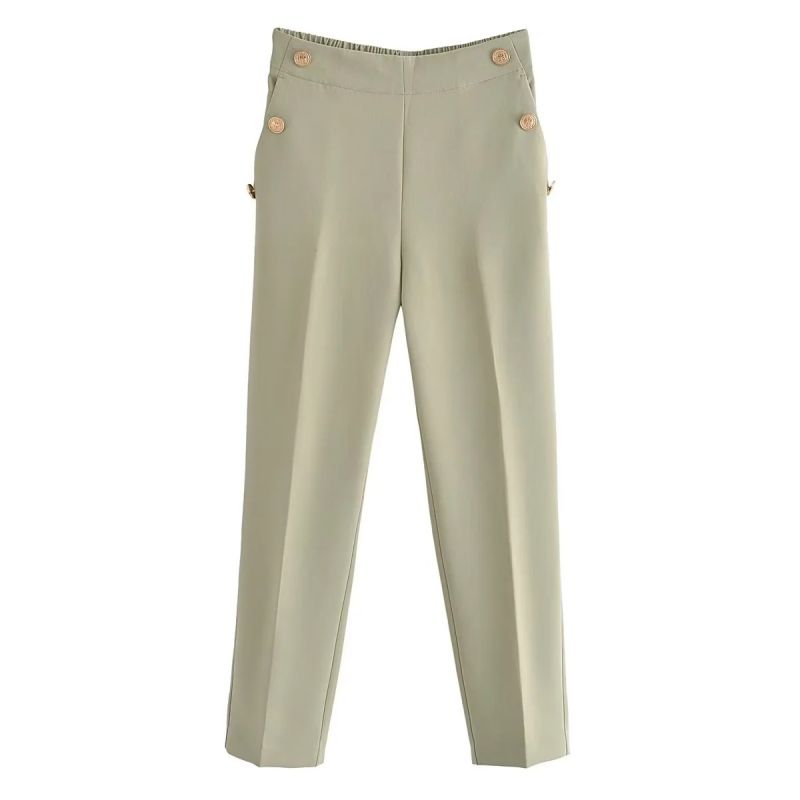 Metal Button Straight Trousers