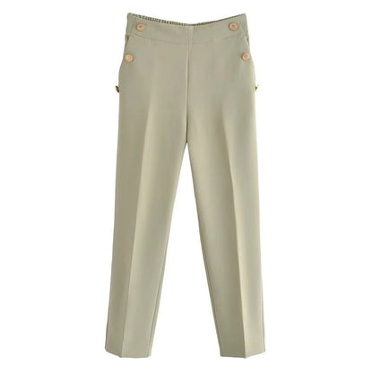 Metal Button Straight Trousers