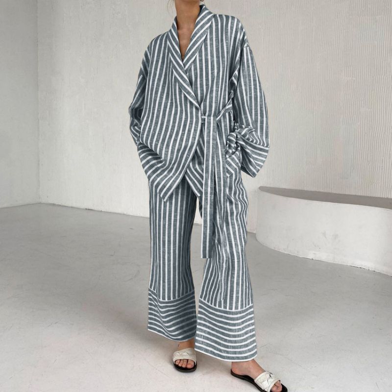 European and American Striped Long Sleeve Suit