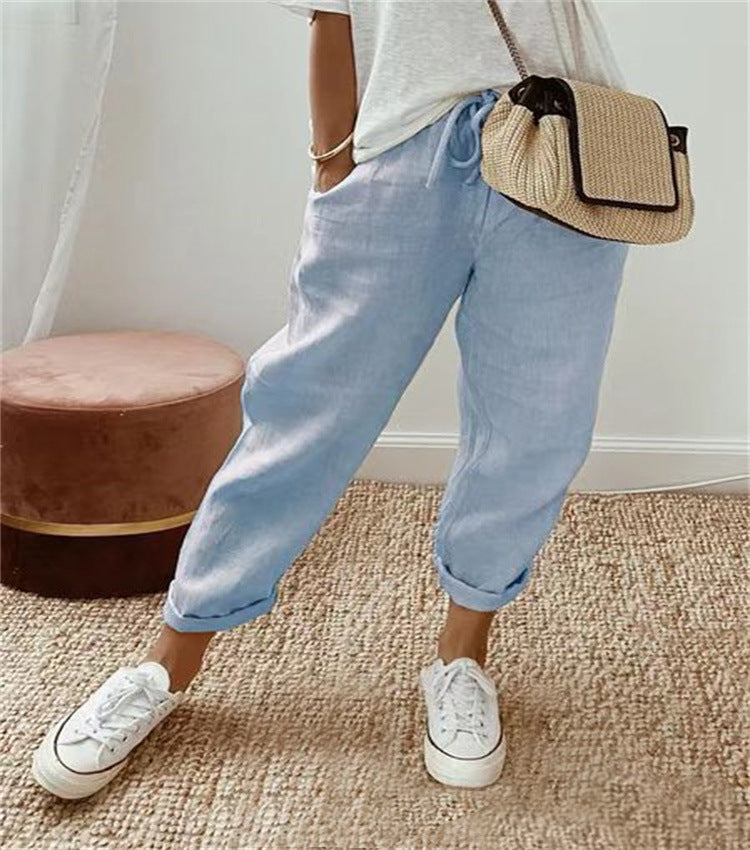 Women Slim Cotton Printed Pants