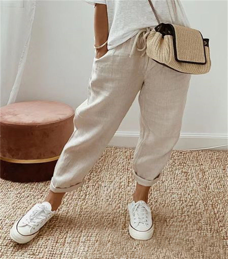 Women Slim Cotton Printed Pants