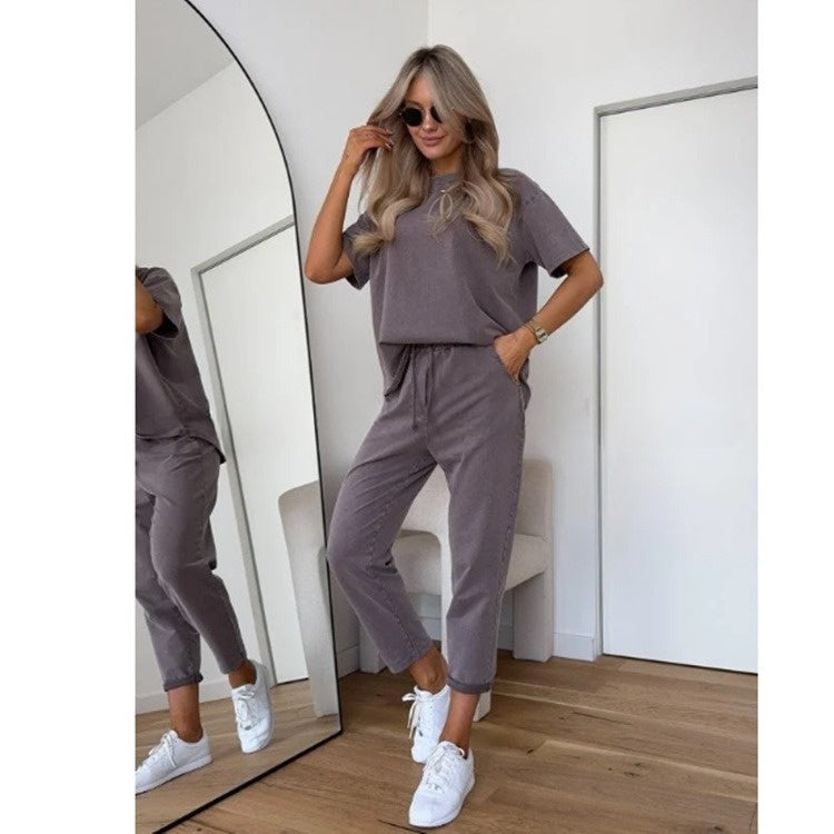 Solid Color Casual Sweat Suit
