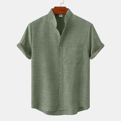 Men's Short-sleeved Cotton-linen Shirt