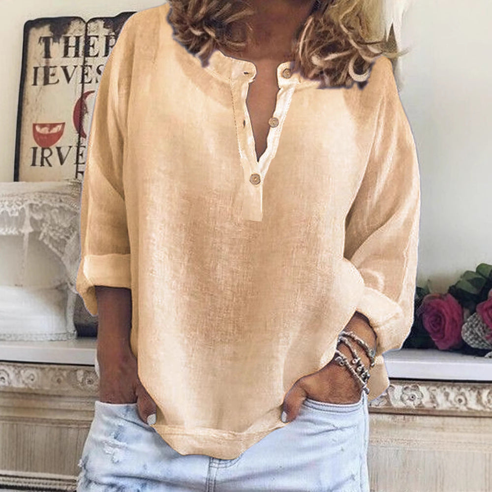 Solid Color Casual Long Sleeve Linen Shirt