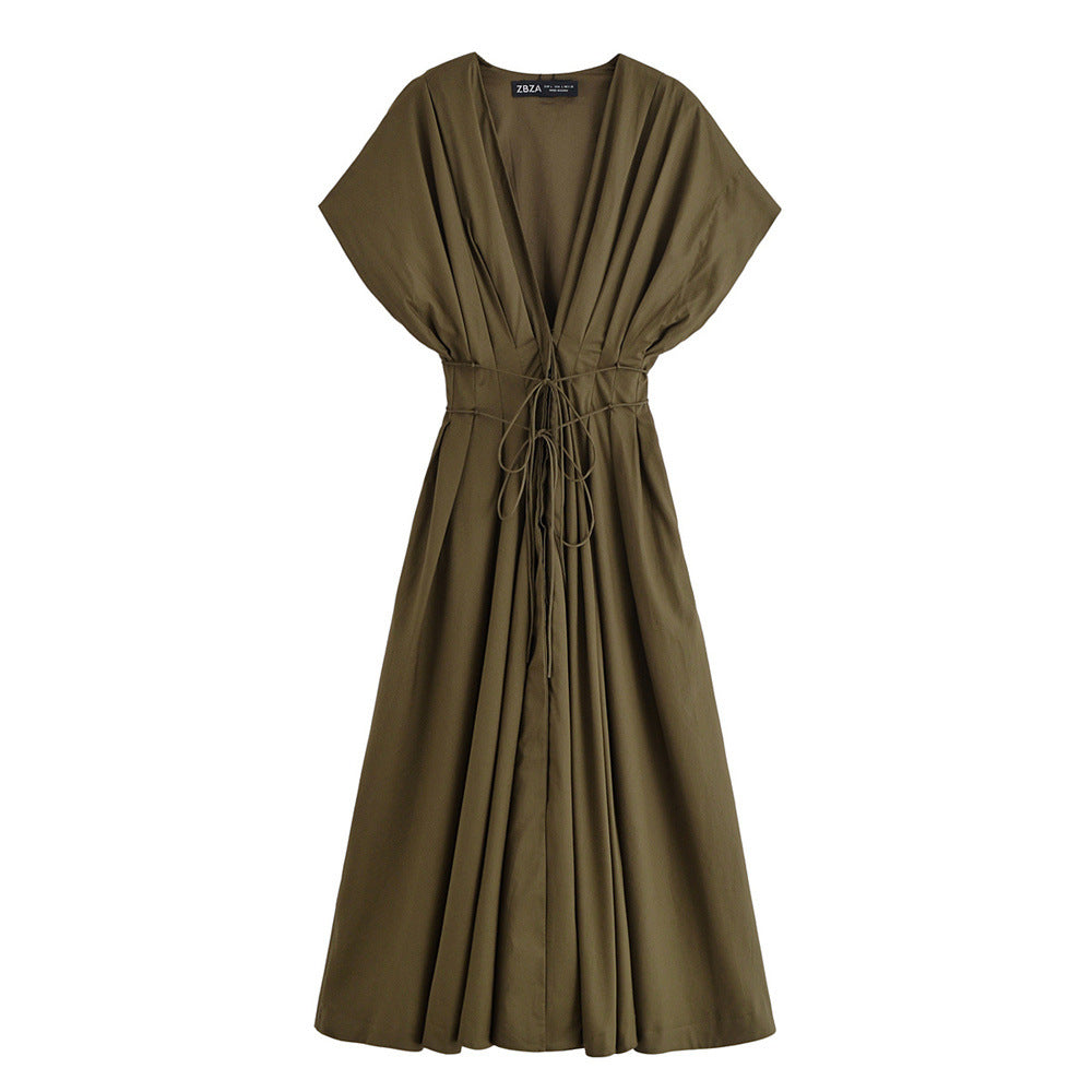Pleated Shoulder Short-Sleeve Dress