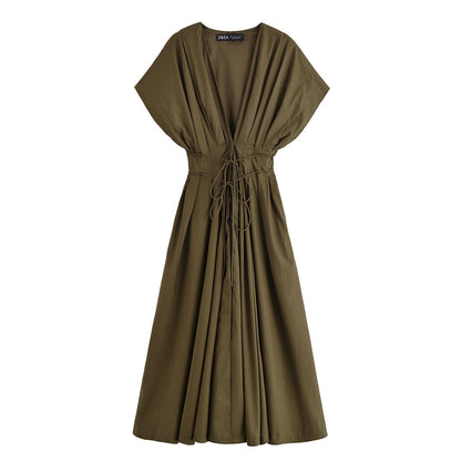 Pleated Shoulder Short-Sleeve Dress