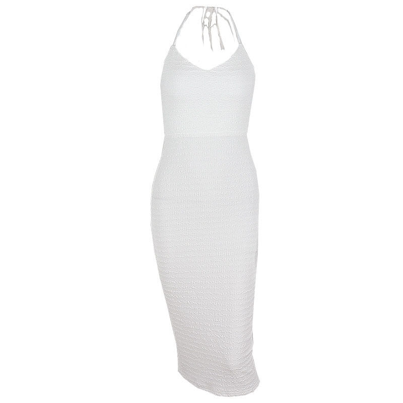 V Backless Neck Split Dress Female
