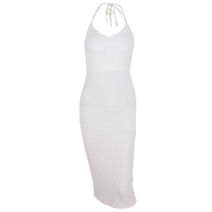 V Backless Neck Split Dress Female
