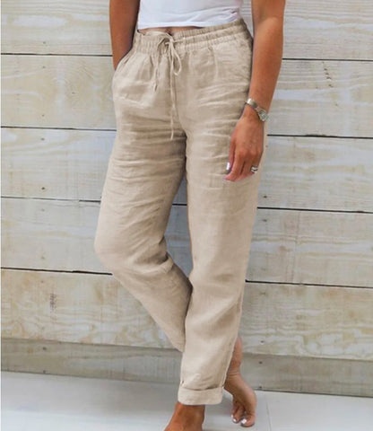 Women's Elastic Waist Solid Color Cotton Pants