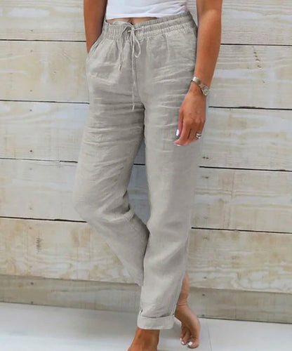 Women's Elastic Waist Solid Color Cotton Pants