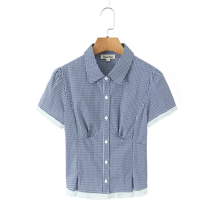 Check Short Sleeve Skirt Suit